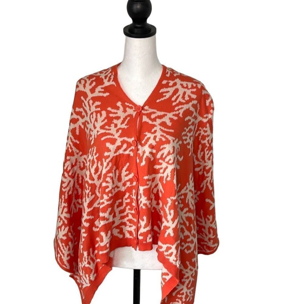 Orange Coral Print Wrap Cardigan - Unbranded